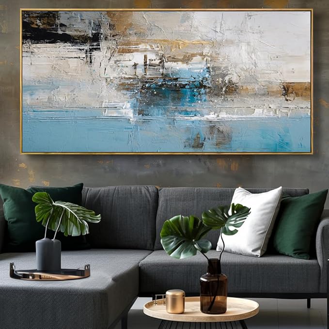 Wall Art Abstract Canvas Painting Blue Fantasy Colorful Wall Decor Modern Artwork for Living Room Bedroom Dining Room Home Office Decor 30"x60" with Framed