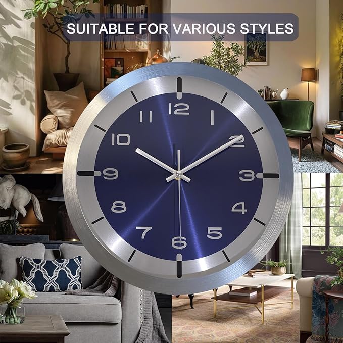 Silent Wall Clock Battery Operated,Modern Metal Wall Clock Decorative for Living Room/Kitchen/Home/Office/School,12 inch