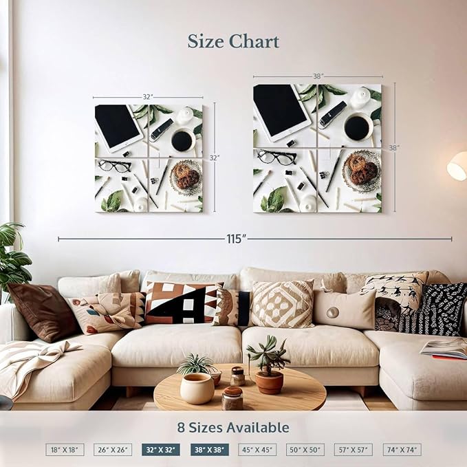 ElephantStock - Workspace Wall Art - Square Multi Panel Canvas - 4 Piece Home Office Wall Decor - Photography Profession Multi Piece Wall Art - Brown And Green Decor - 38" x 38"