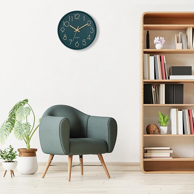 Lumuasky Wall Clock,Battery Operated Modern Analog Silent Non-Ticking Decorative Emerald Clock for School Office Classroom Bedroom Kitchen Living Room Nursery Decor (12 inch)