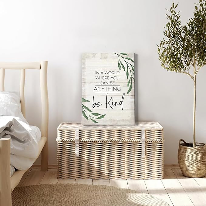 HIWX Be Kind Inspirational Wall Art Decor, Be Kind Sign Framed Canvas Wall Art Decor, Motivational Eucalyptus Positive Wall Art Decoration For Bathroom Bedroom 11x14(Be kind4)