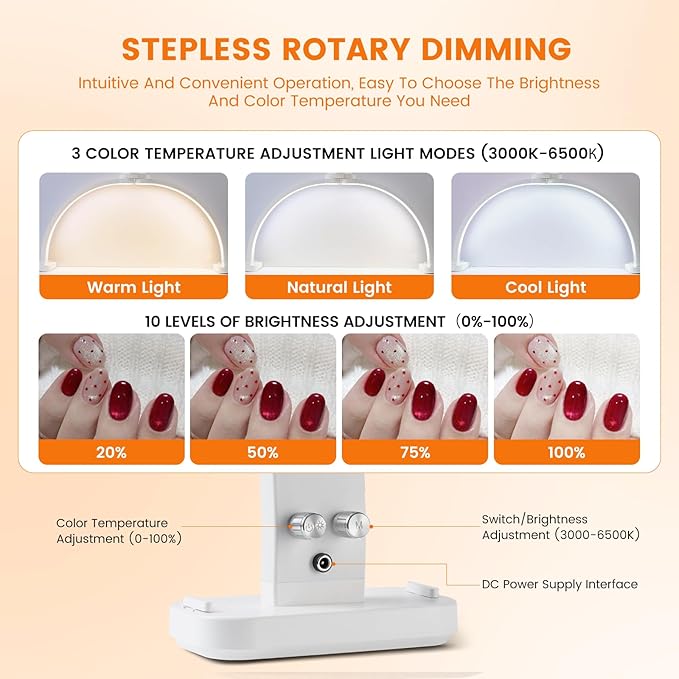 Half Moon Light for Nail Desk: 29" Half Moon Nail Tech Light with Phone Holder -Foldable Shadow-Free Arch Nail Table Lamp with with 3 Color Modes & 10 Brightness for Manicure Salon (White, 29 inch)
