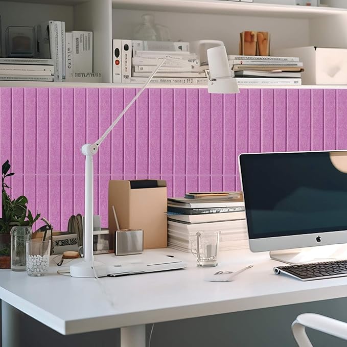 Honoson 12 Pack 47" x 35" Large Cork Board Alternative Felt Bulletin Board Wall Tiles with Safe Square Adhesive Large Roll Cork Tiles for Walls Organize Home Office Classroom Pin Panels(Purple)