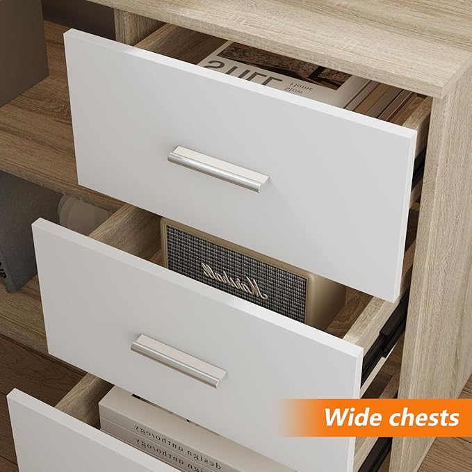 FUFU&GAGA 55.1" Large L-Shaped Office Desk with 41.3" File Cabinet, Corner Computer Desk with 3 Drawers & 2 Shelves, Workstation Executive Desk with Storage Shelf for Home Office - Beige