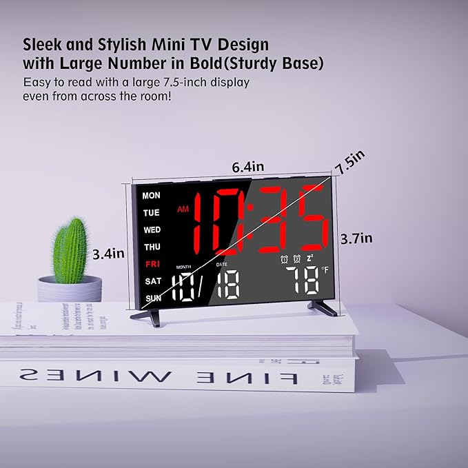 Mirror Digital Loud Alarm Clock,Indoor Temperature,USB Charging Port,Dimmer,Dual Alarms,Adjustable Volum,12/24H,Snooze,Perfect for Bedroom and Living Room (Black+Red Digit)