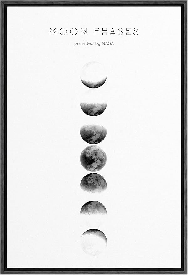 SIGNFORD Framed Canvas Print Wall Art Phases of The Moon with Typography Abstract Wilderness Illustrations Modern Art Contemporary Scenic for Living Room, Bedroom, Office - 24"x36" Black