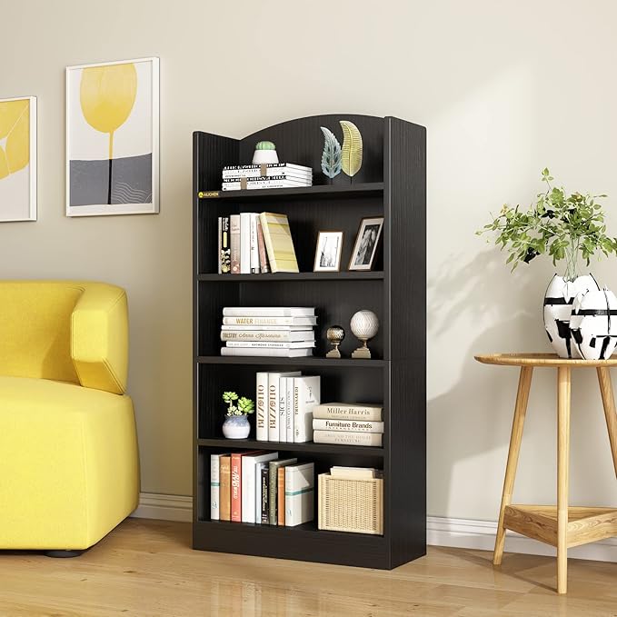5 Shelf Bookcase, Open Bookcase Storage Shelves Floor Standing Unit Display Rack Mid-Century Modern Wood Bookshelves Storage Organizer for Bedroom, Living Room