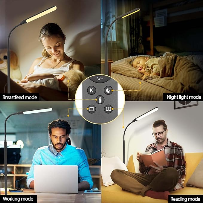 LED Floor Lamp, 18W Super Bright Floor Lamp for Living Room, Adjustable Stepless Colors & Brightness Standing Lamp, Eye Caring Reading Light with Remote