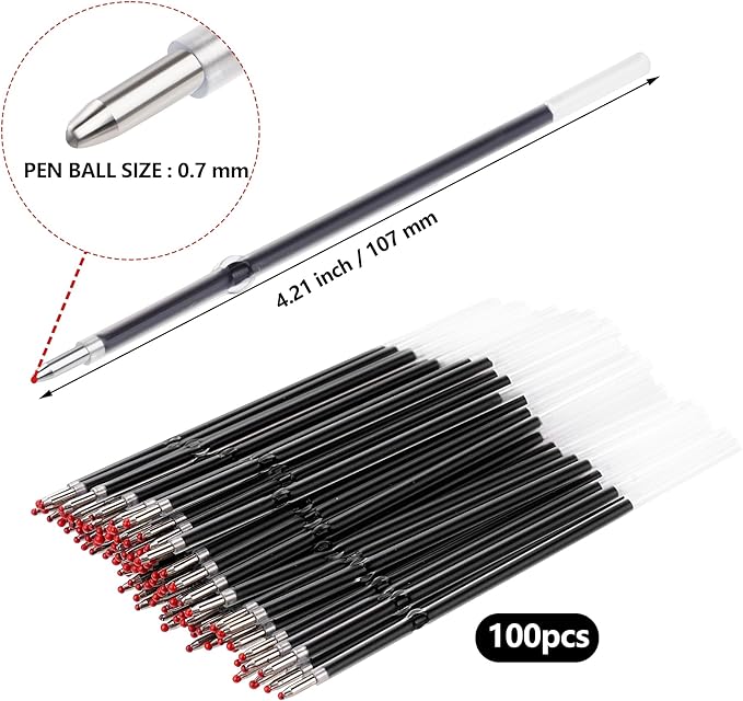 jiebor 100Pcs Black Ballpoint Pen Ink Refills for Click Pens 4.21inch Office Supplies 0.7mm