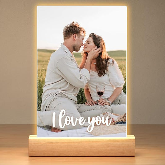 Personalized Picture Frame, Custom Photo Frame with Night Light, Custom Picture Frames, Personalized Anniversary Birthday Gifts for Women Men Her Him Girlfriend Boyfriend Couple