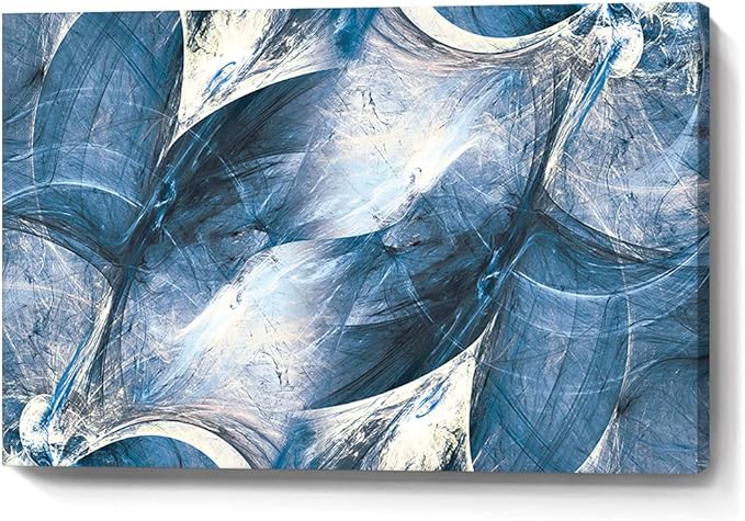 Wall Art Canvas Abstract Art Paintings Blue Circle Graffiti on White Background Modern Artwork Decor for Living Room Bedroom Kitchen 36x24in