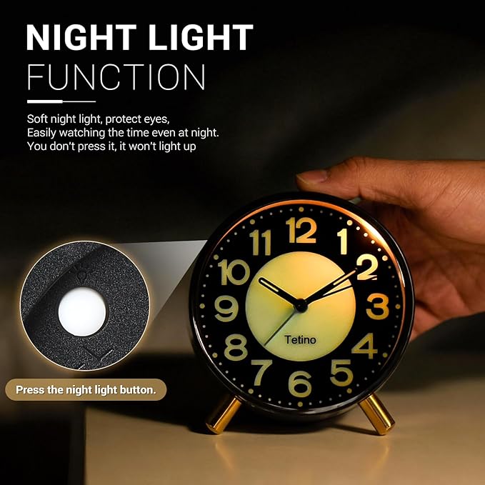 Analog Alarm Clock,Super Silent Non Ticking Small Clock with Night Light, Battery Operated, Simple Design, for Bedroom, Bedside, Desk, Adult, Kid, Gift，Ideal Decor (Light Luxury Gray)