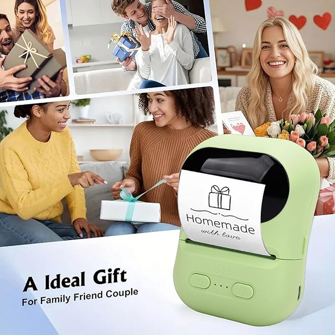 VBESTLIFE Mini Portable Thermal Printer Print Pod, Inkless Bluetooth Label Maker Machine for DIY Crafts, Journaling, Office & Home Use (Green)