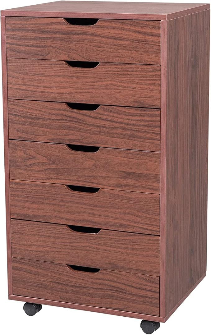 Ochine 5 Drawer Lateral File Cabinet Office Mobile Lateral Filing Cabinet Mobile Filing Storage File Vertical Wooden Cabinet with Wheel for Home and Office (Ship from USA)