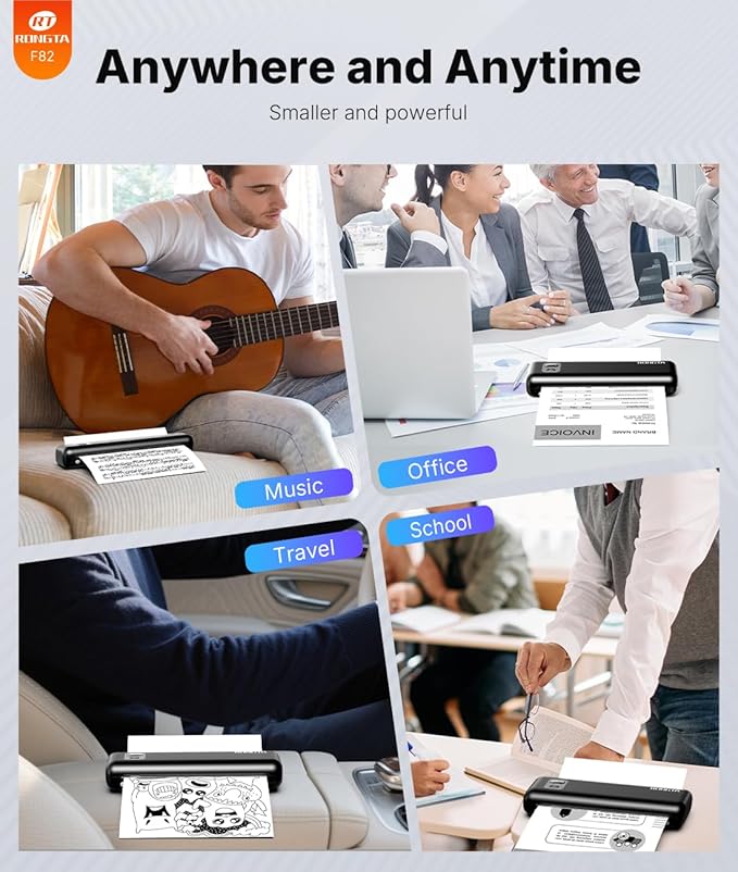 Rongta Portable Printer Wireless for Travel, Thermal Inkless Printers for 8.5"*11" US Letter, Compatible with Android iOS Smartphone, Mac Windows Laptop for Office, Home, Travel (Black)