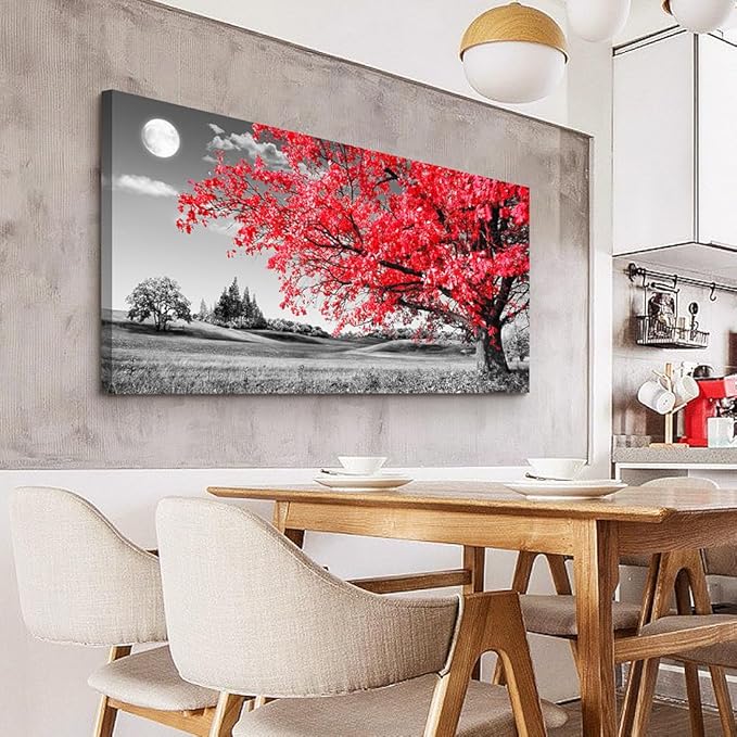 Canvas Wall Art For Living Room Office Wall Decor Bedroom Decor Black And White Landscape Wall Painting Red Tree Wall Pictures Canvas Art Prints Ready To Hang For Room Home Decoration 48 X 24