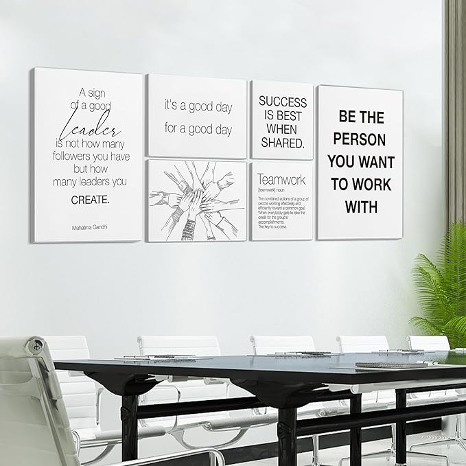 Teamwork Wall Art for Office Motivational Team Office Artwork for Wall Decor Inspirational Modern Posters Set of 6 Framed Leadership Canvas, Team Gifts