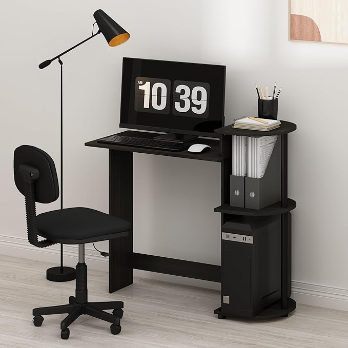 Furinno Compact Desk, 28.5 Wide Gaming Desk with Shelves, Computer Desk with Book Shelf, Office Desk for Home Office, Study Room, Dorm, Bedroom, Dark Espresso