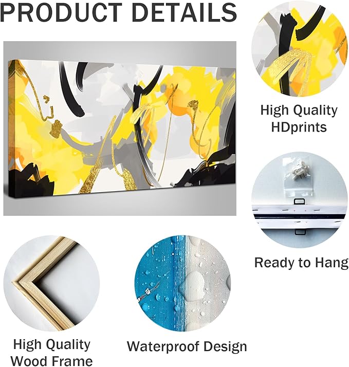 weiyiart Wall Art Yellow Abstract Wall Art Prints Framed Ready to Hang Canvas Wall Art Modern Fantasy Paintings Artwork Large Size for Living Room Bedroom Office Decoration 20"x40"inches
