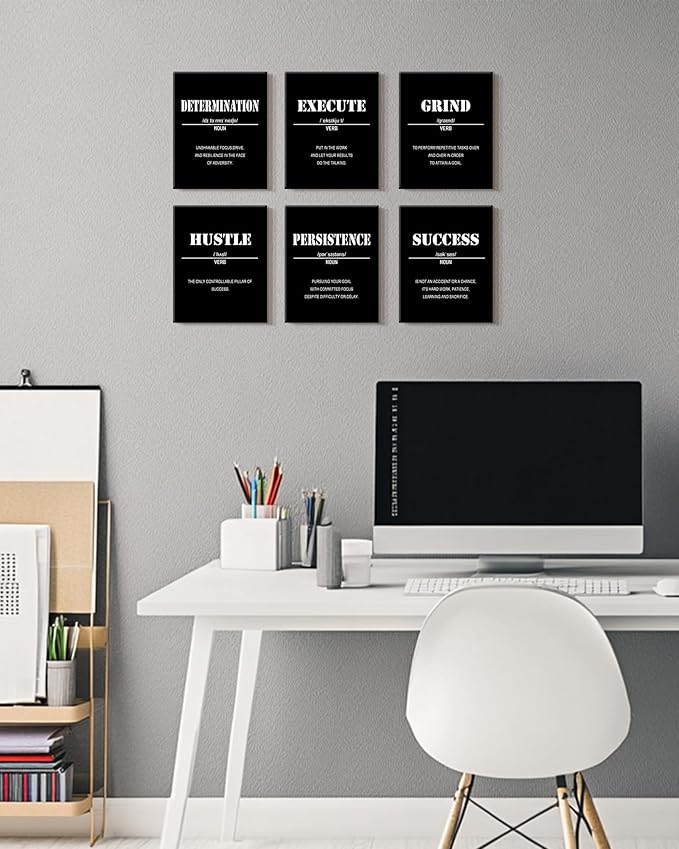KUVIOKE Motivational Wall Art Inspirational Quotes Framed Wall Decor Encouraging Office Prints Positive Affirmations Sayings for Classroom Bedroom Living Room Ready to Hang Set of 6, 8x10in (Framed)