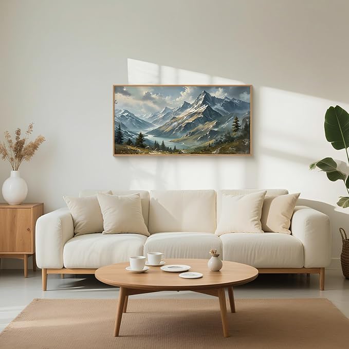 Ausril Nature Mountain Ridge Framed Canvas Wall Art Set, Woodland Landscape Wall Decor, Cloud Misty Forest Wall Painting, Boho Pine Tree River Art Print for Living Room, Bedroom, Office - 20"X40"
