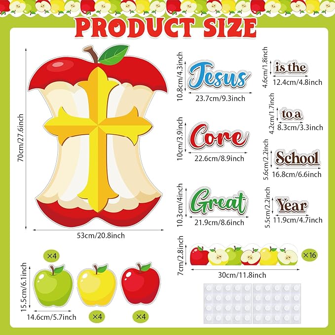 Pajean Christmas Jesus Bulletin Board Christian Religious Classroom Decor Jesus is The Core to a Great School Year Apple Bulletin Board for Xmas Sunday School Church Window Door Wall Teacher Supplies