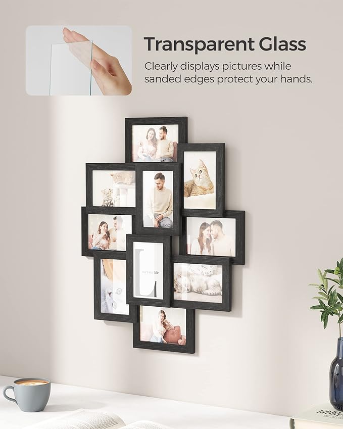 SONGMICS 4x6 Collage Picture Frames, 10-Pack Photo Collage Frame for Wall Decor, Glass Front, Assembly Required, Ink Black URPF20BK