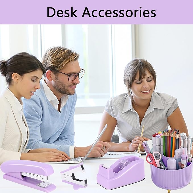 Office Supplies,Desk Accessories,with Stapler, Tape Dispenser,Desk Organizer,Folding Phone Holder,Pen,Journal Notebook,Scissor,Staple Remover,Staples,Clear Tape,Sticky Notes,Paper Clips,Bookmark,Ect