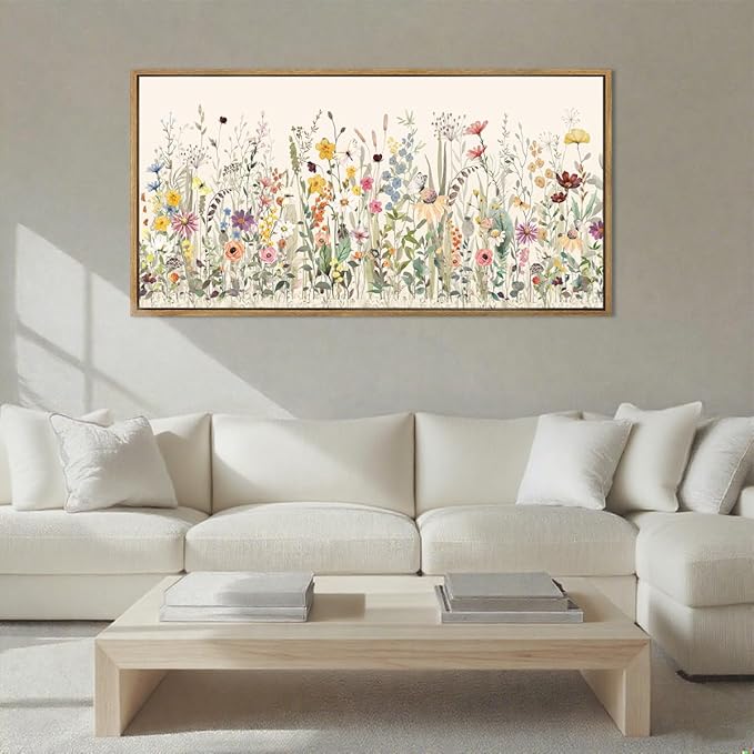 Floral Wall Art Boho Flowers Artwork Colorful Wildflower Wall Paintings Flower Wall Decor Framed Floral Artwork for Living Room Bedroom Farmhouse 40x20 Inches Set of 3