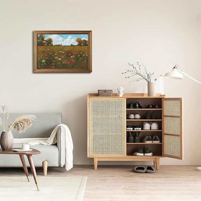 Gold Framed Wall Art Vintage Floral Canvas Wall Art Floral Countryside Blooming Wildflowers Artwork Prints Picture for Living Room Bedroom Farmhouse Bathroom Office Decor, 16x24