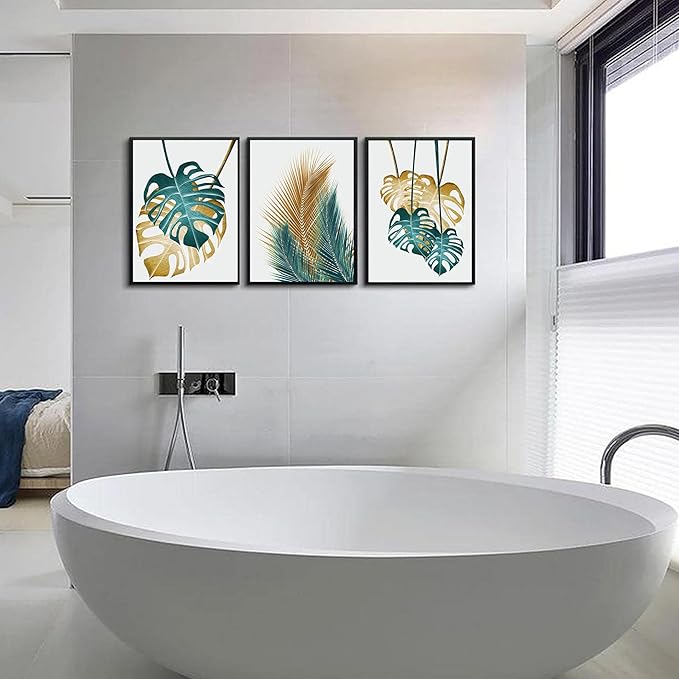 Black Framed Wall Art For Living Room Wall Decorations For Bedroom Kitchen Wall Decor Dining Room Abstract Painting Leaves Wall Pictures Artwork Bathroom Home Decor 3 Piece Framed Art Prints