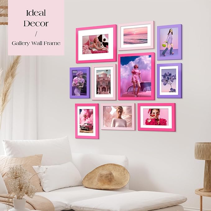 TWING Collage Picture Frames Wall Decor 10 Pack, Gallery Wall Color Picture Frame Set for Wall or Tabletop Display, Multi Sizes with Two 8x10, Five 5x7, and Three 4x6 Photo Frames