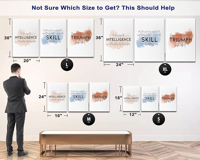 SHMAO Office Canvas Wall Art Motivational Wall Decor, 3 Piece Intelligence Skill Triumph Print Pictures for Office Wall Decor Women Inspirational Framed Artwork Home Office Decor 12”x18”x3 Panels