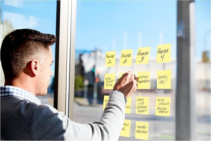Post-it 100% Recycled Paper Super Sticky Notes, Canary Yellow, 3 in. x 3 in., 5 Sticky Note Pads, 70 Sheets per Pad, School Supplies and Office Products