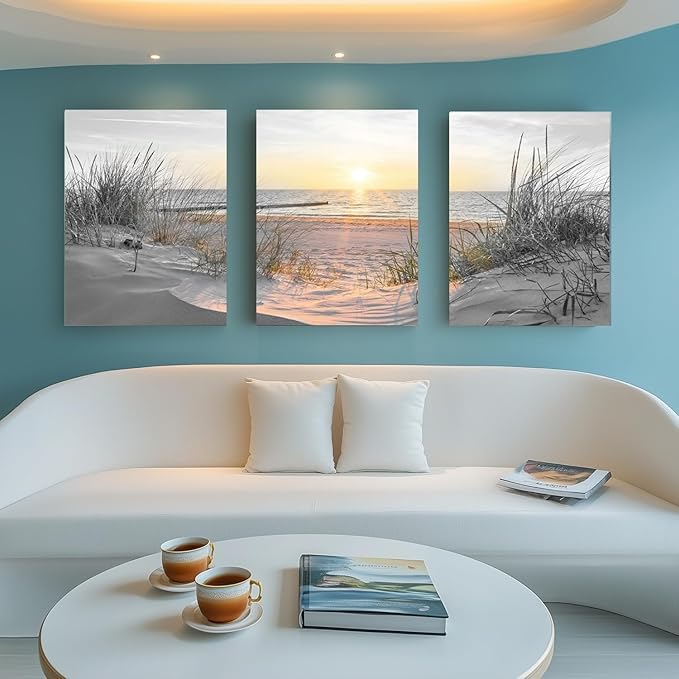 Yxbhhym Black and White Bathroom Wall Art Beach Picture Coastal Sunset Prints Ocean Postes for Living Room Decor Bedroom Seascape Artwork Sea Scene Painting Modern Office Decorations