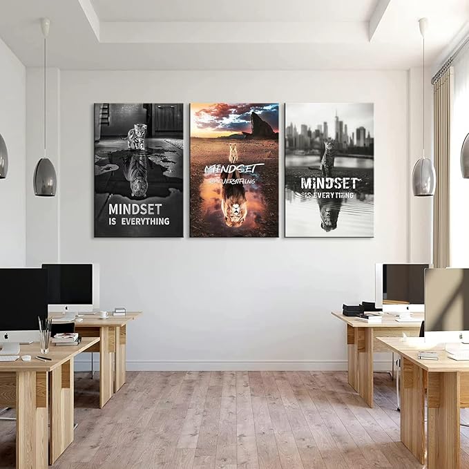 3 Pieces Mindset Is Everything Motivational Wall Art - Inspirational Posters for Office Decor (20''Wx28''Hx3PCS)