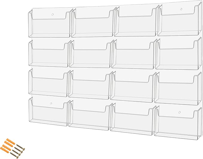 Marketing Holders Post Card Holder Acrylic 16 Pockets Holds 6" Printed Media Hanging Hardware Included Use at Real Estate Offices Hotels Resorts Convention Centers Hotels Eye Catching Clear
