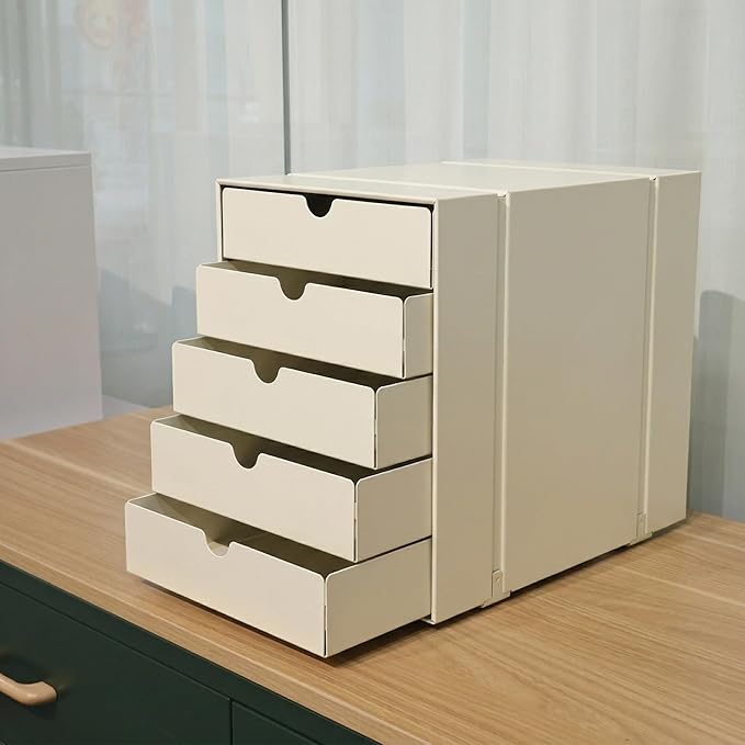 Modern Steel 5-Drawer File Cabinet For Desk, Document Storage Box, Office Desktop Filing Organizer, Drawer Organizer, desk caddy (White)