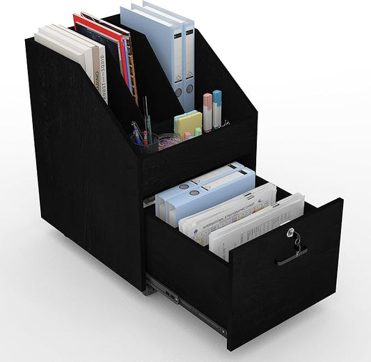 Mobile File Cabinet with Lock,Under Desk Rolling File Cabinets for Home Office,Wood Filing Cabinet (Black)