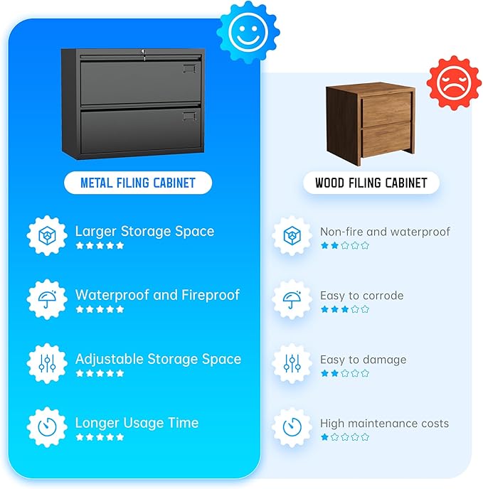 Greenvelly 2 Drawer File Cabinet, Black Lateral File Cabinet with Lock, Filing Cabinet for Home Office, Lockable File Cabinets for Legal/Letter/A4/F4 Size with Hanging Files&Key
