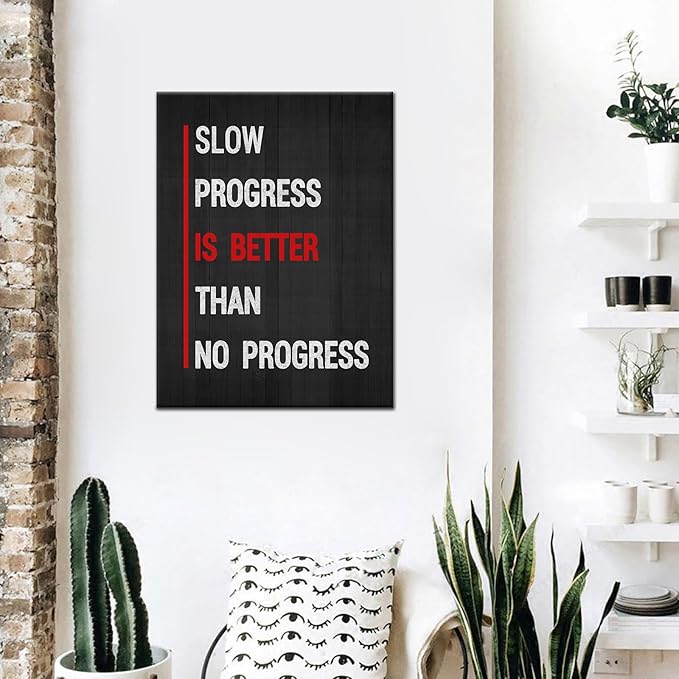 Inspirational Art Progress Positive Canvas Wall Art Poster Print Motivational Entrepreneur Quote Wall Picture Paintings Artwork Home Office School Artwork Framed Ready to Hang [18''Wx24''H]