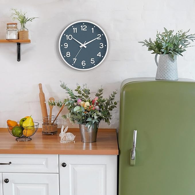 Wall Clock 10 Inch Silent Wall Clocks Battery Operated-Modern Non Ticking Analog Clock Decorative for Kitchen Bedroom Office Bathroom(Azure Blue)