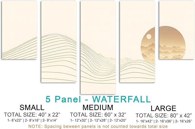 80 x 42 TOTAL - Landsape of lines Wall Art Canvas Geometric Print modern minimalis - 5 Panel Waterfall Split