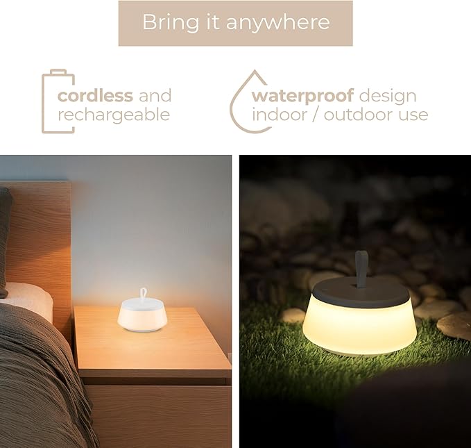 Campura LED Cordless USB-C Re-Chargeable Desk Lamp, 5200mAh Battery Operated with Fingertip Touch Dimming On/Off and Adj Height Stems or Lantern Mode in Black