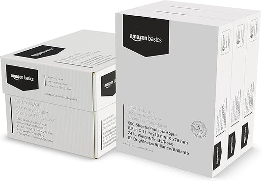 Amazon Basics Multipurpose Copy Printer Paper, 8.5 x 11 Inches, 24 lb Weight, 97 Bright White, 1500 Sheets (3 Packs of 500), for Inkjet and Laser