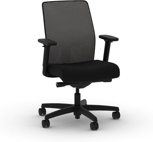 HON Ignition 2.0 Low Back Task Chair, Advanced Synchro-Tilt Control, Office Chair with Lumbar Support, Height and Width Adjustable Arms, Black Frame, Black