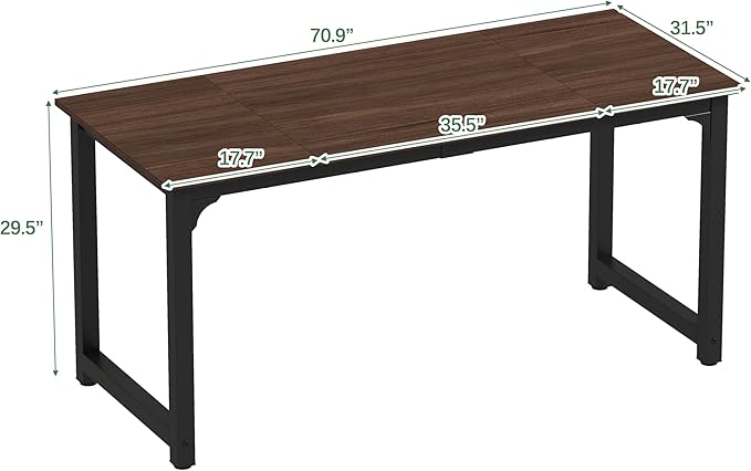 NSdirect Large Office Desk for Home Office, Large 63” Computer Desk Table, Wide Writing Study Desk for 2 Person, Metal Sturdy Frame Thicker Steel Legs, Black Chocolate