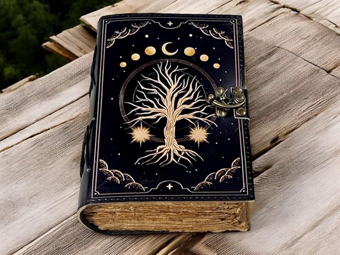 400 Pages Blank Spell Book of Shadows Journal Tree of Life Printed Witchcraft Supplies Wiccan Notebook Handmade Vintage Deckled Paper Grimoire Journal Vintage Journal , Fat Journal Witchy Gifts Women Celestial Gifts Vintage Gifts For Men & Women