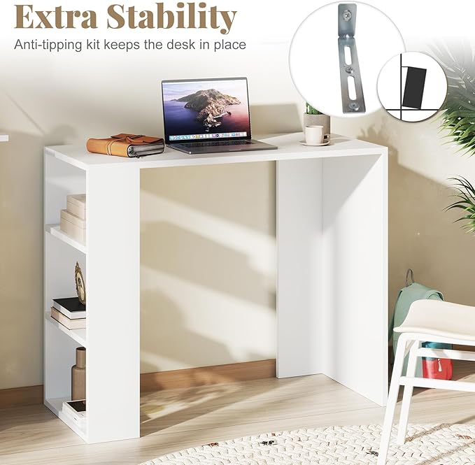 Giantex Small Computer Desk, 36 Inch Compact Home Office Desk with Storage Open Shelves & Anti-Tipping Kit, Makeup Vanity Table, Student Teen Study Writing Desk for Small Space, White