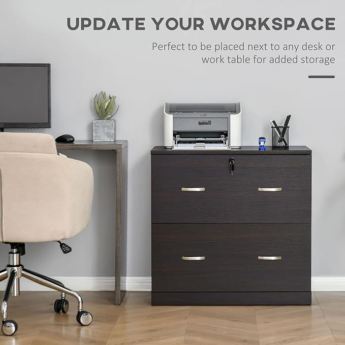 2 Drawer File Cabinet with Lock, Home Office Filing Organizer, for Letter Legal A4 Size Labeled Folders File Folder Storage, Wood Lateral Filing Cabinet (Walnut-D16.5*W29.25*H28.25in)